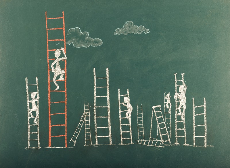 Children climbing ladders to reach their potential with a growth mindset.